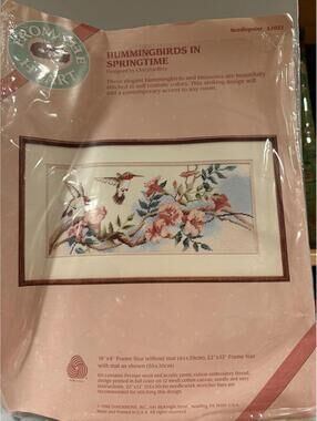 Vtg  1988 Dimensions Needlepoint Hummingbirds In Spring Time